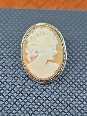 Classic Cameo Profile Broach / Charm in Cream and Gold